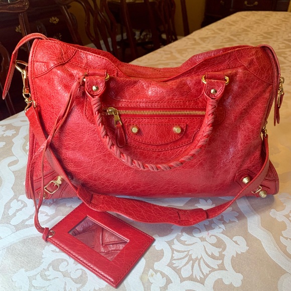 Balenciaga Red Lambskin City Shoulder Bag - Picture 1 of 12